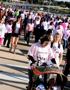 Nashville, TN - October 25: Thousands of people walk to support breast cancer research in Nashville, TN on October 25. 40,954 women and 362 men died from breast cancer in the United States in 2004. 