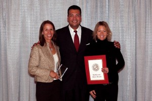 Club One's Jami Min, Health and Productivity Manager at Applied Materials, and Carrie Williams, Program Manager at Applied Materials, accepting the California Fit Business Award from Senator Padilla at the November 5th awards ceremony in Sacramento.